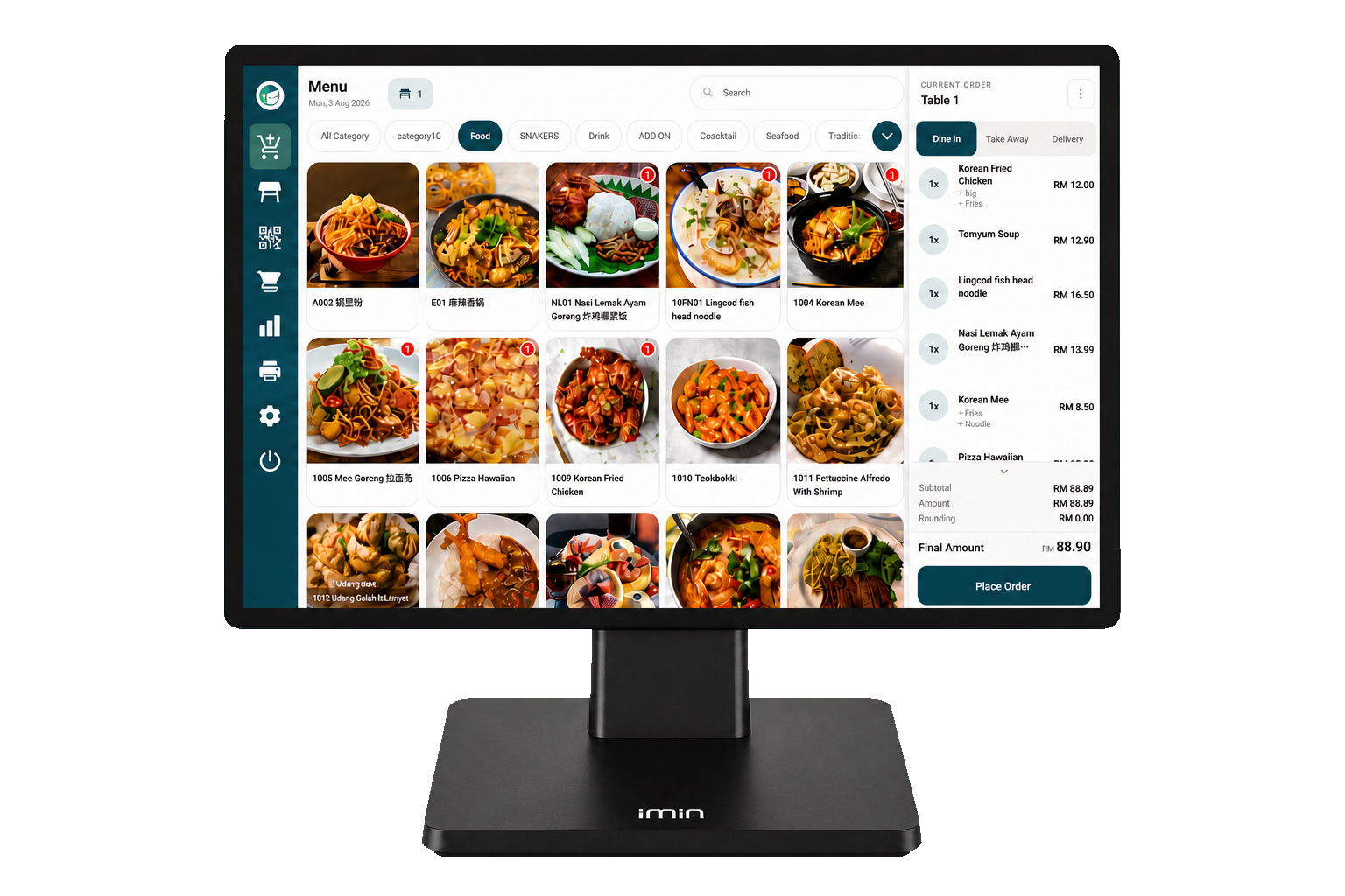 Optimy POS menu screen on a counter terminal